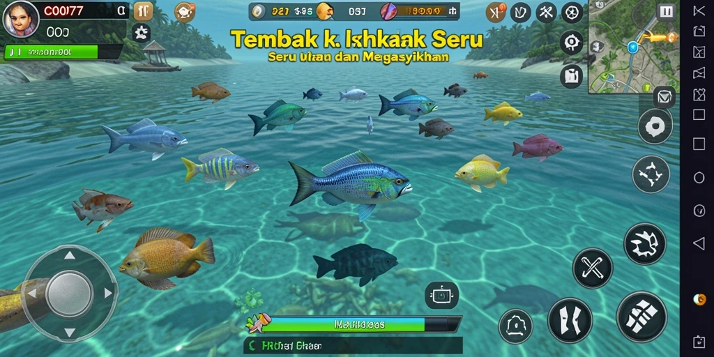 Screenshot gameplay C0077 menampilkan aksi seru menembak ikan.