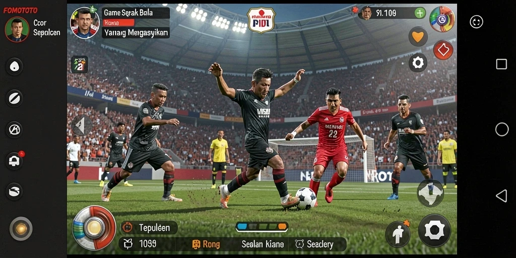 Screenshot gameplay FOMOTOTO menunjukkan aksi seru di lapangan.