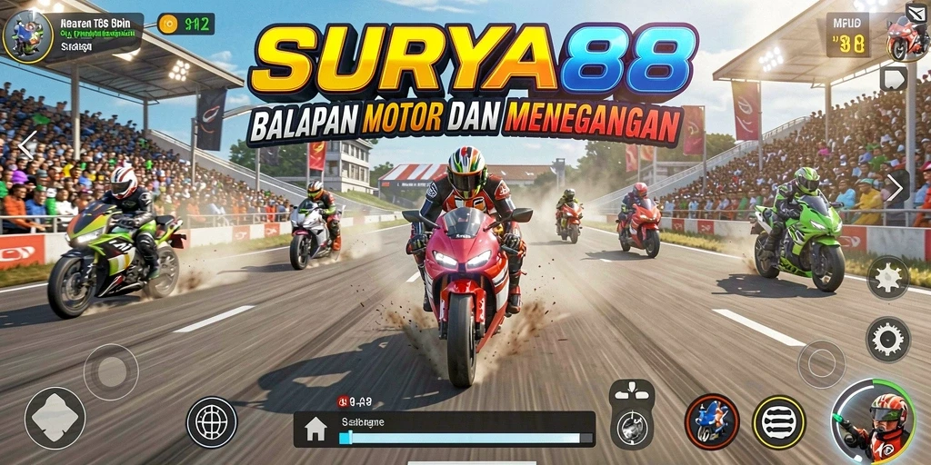 Screenshot menunjukkan aksi seru balapan motor di SURYA88.